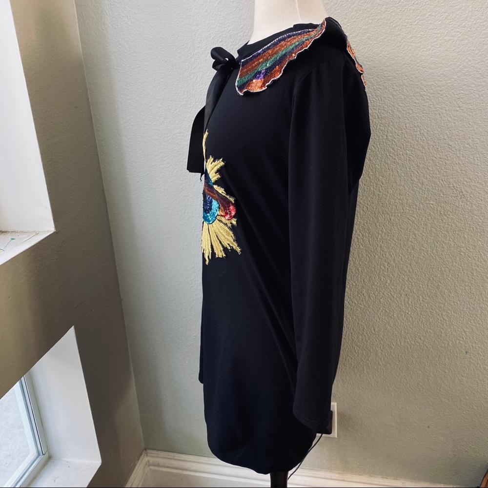 Saturn Rainbow Sequin Patch Black Collared Dress - image 5